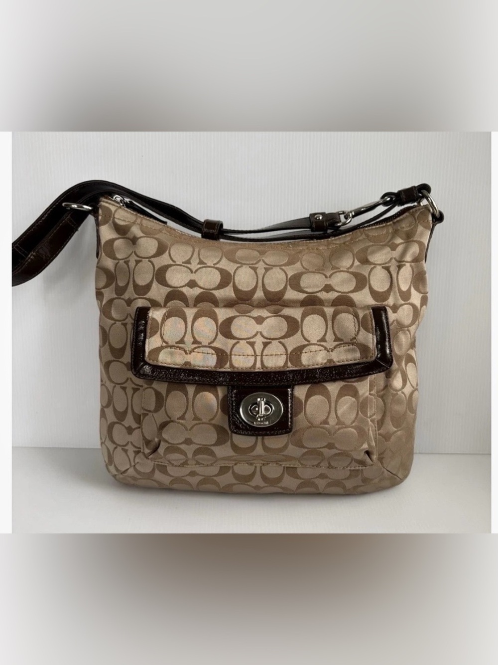 Coach Penelope Signature Sateen Convertible Hobo Bag F19282 EUC